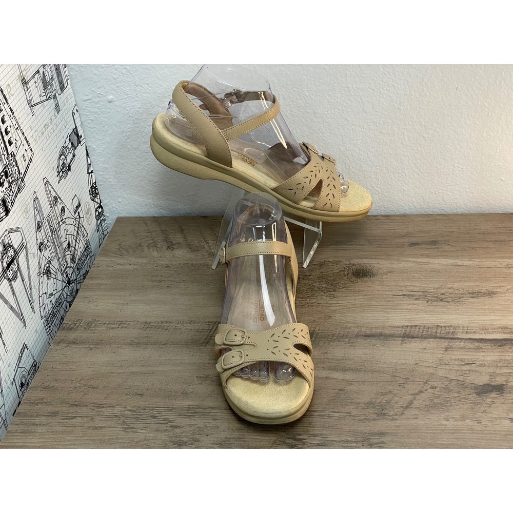SAS Tripad Duo Quarter Strap Sandal 9.5N Beige Leather Laser Cut Buckle 203999‎